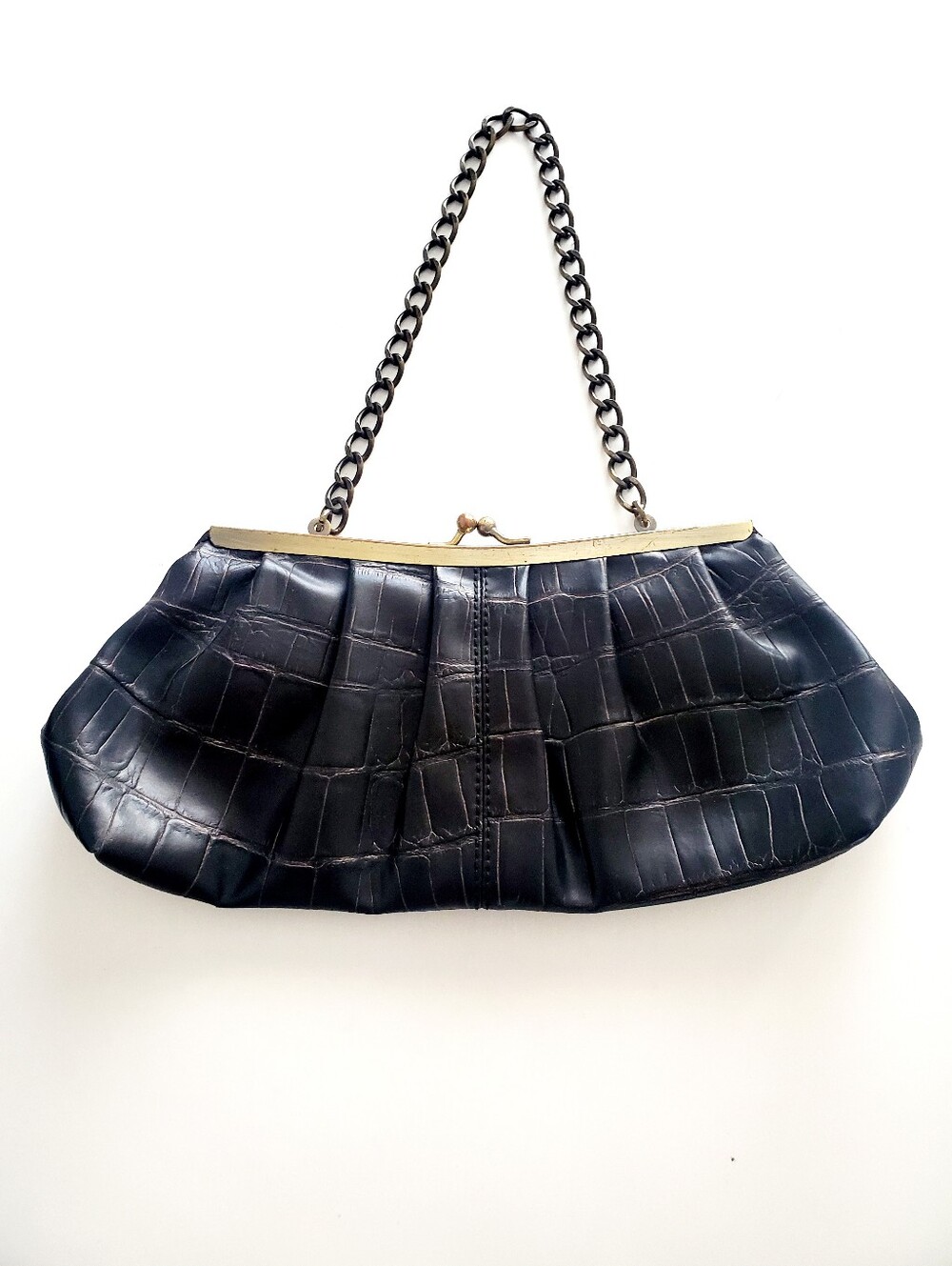 Tommy Hilfiger Brown Croc-Embossed Frame Chain Wristlet